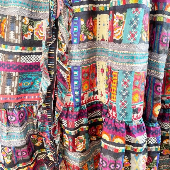 NEW Johnny Was Beatrice Cherie Silk Dress Small Tiered Ruffle Trim Mixed Pattern - Picture 7 of 7